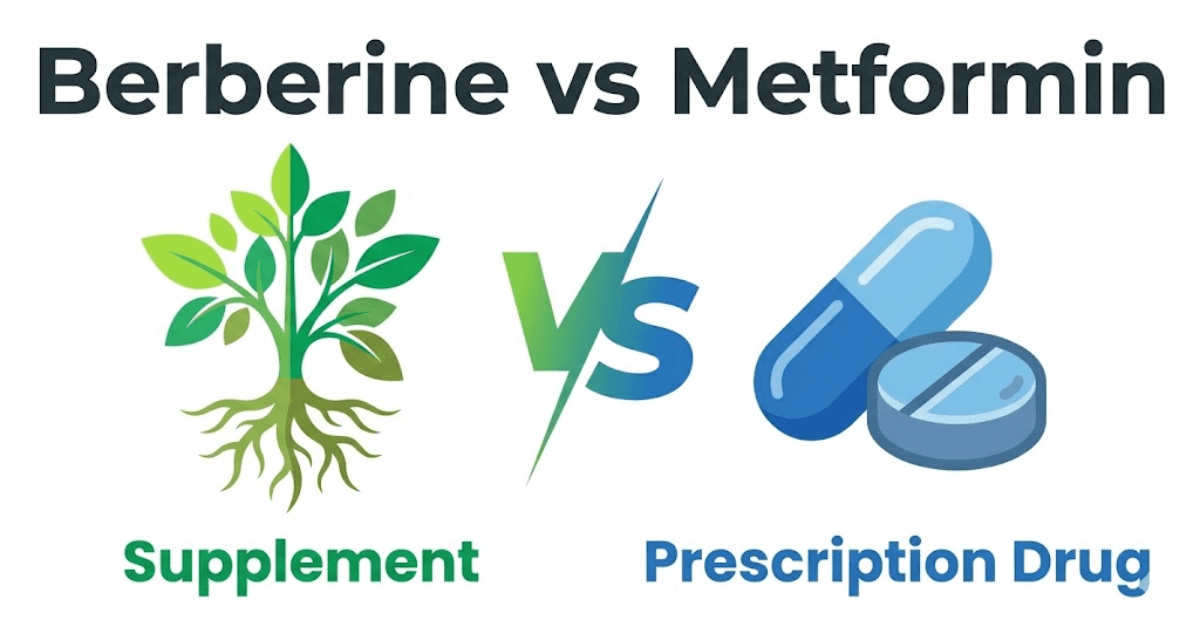 Vector comparison graphic of berberine supplement vs metformin prescription drug