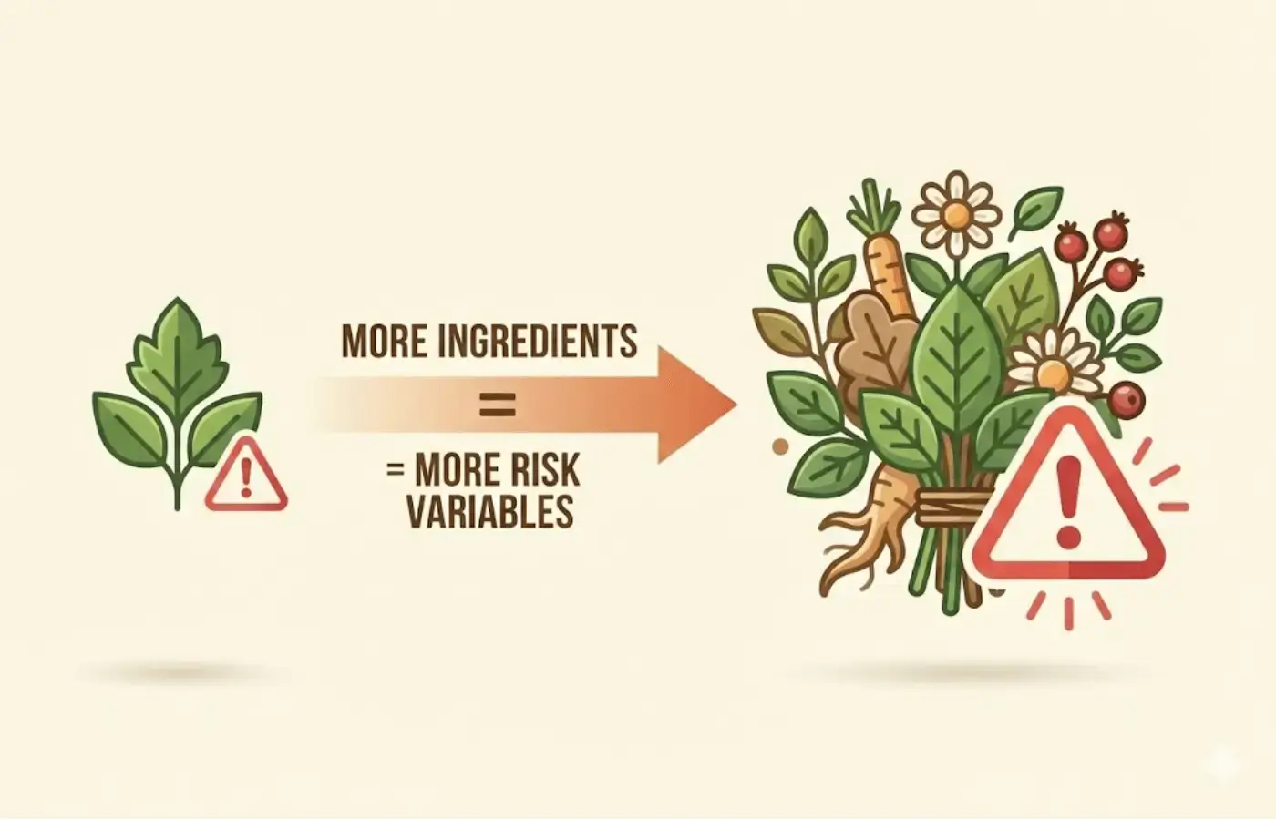 Diagram showing more ingredients equals more interaction risk
