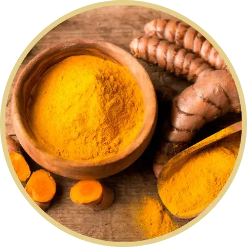 Turmeric powder in a a brown bowl