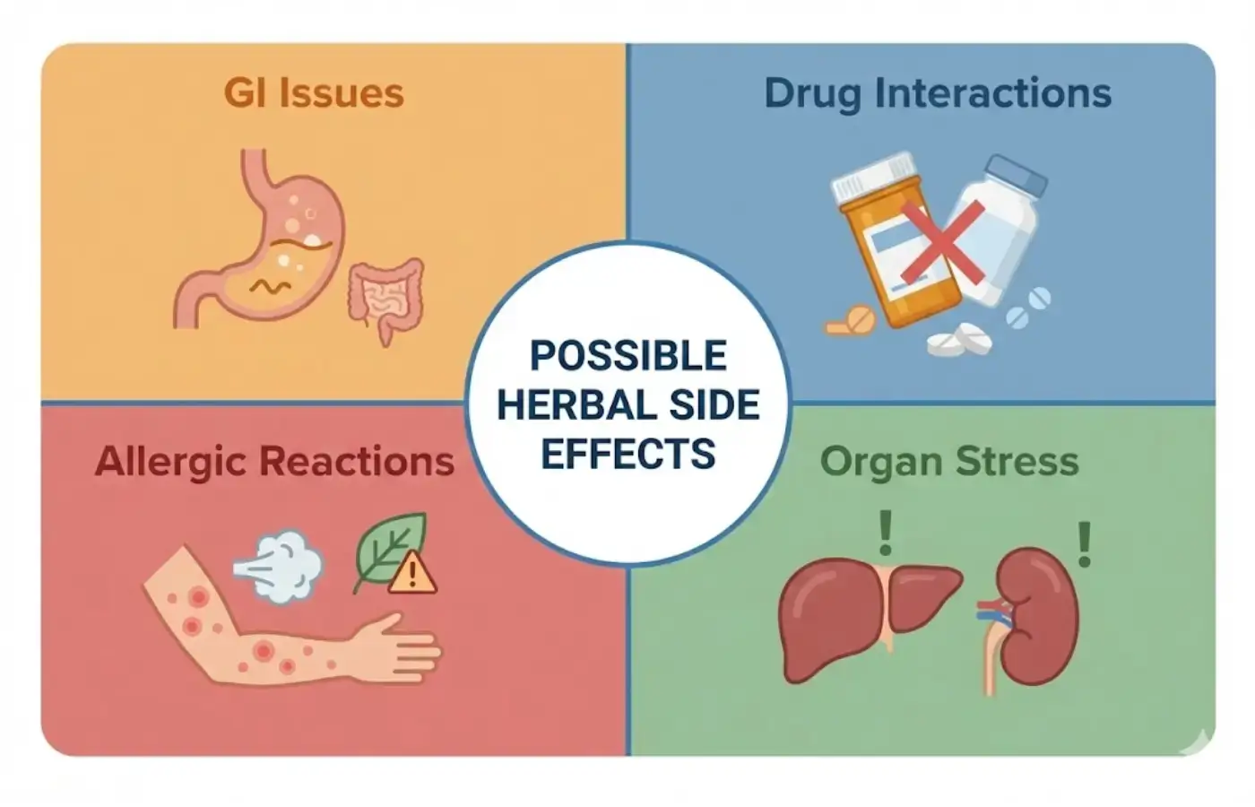 Infographic showing categories of herbal supplement side effects