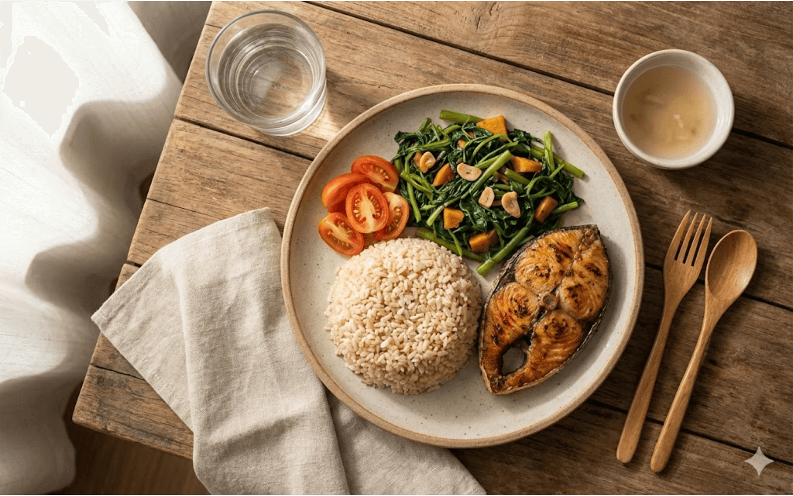 Balanced meal with fiber, protein, and water - satiety basics