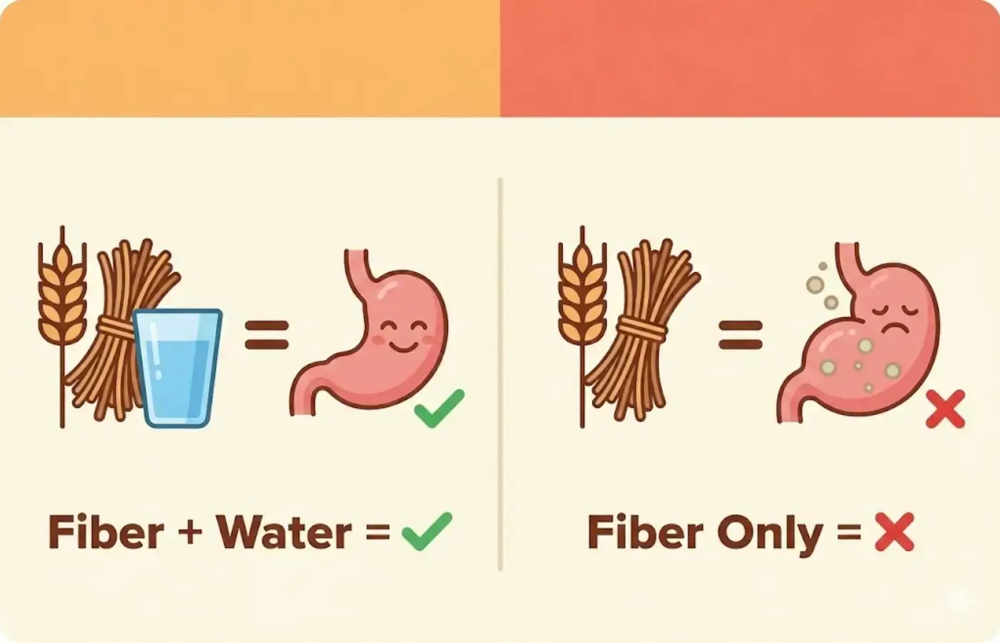 Infographic: Fiber + Water = Satiety vs Fiber Only = Bloating