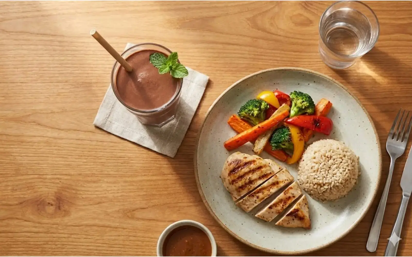 Balanced meal with shake as support - not replacement for all eating