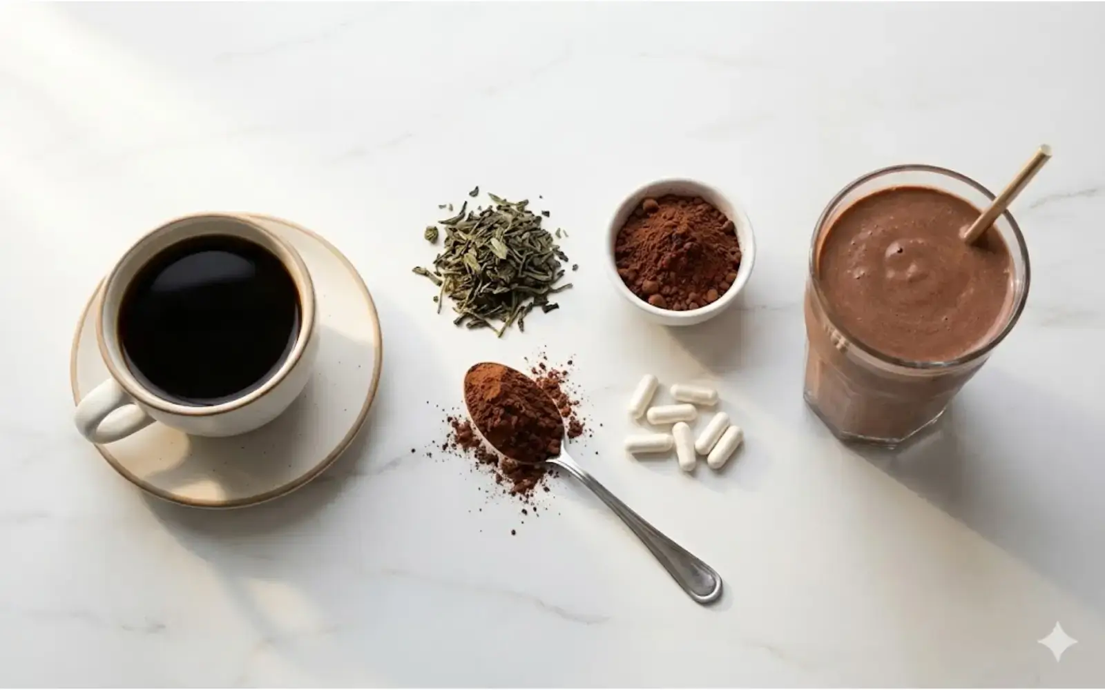 Coffee cup and chocolate shake side by side for comparison