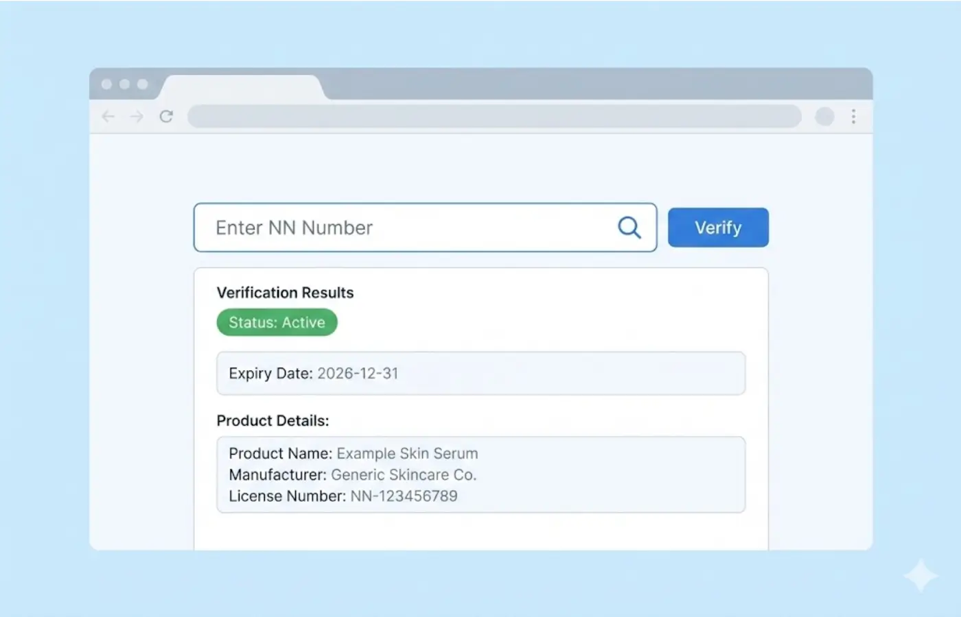 Simplified mockup of FDA verification portal interface