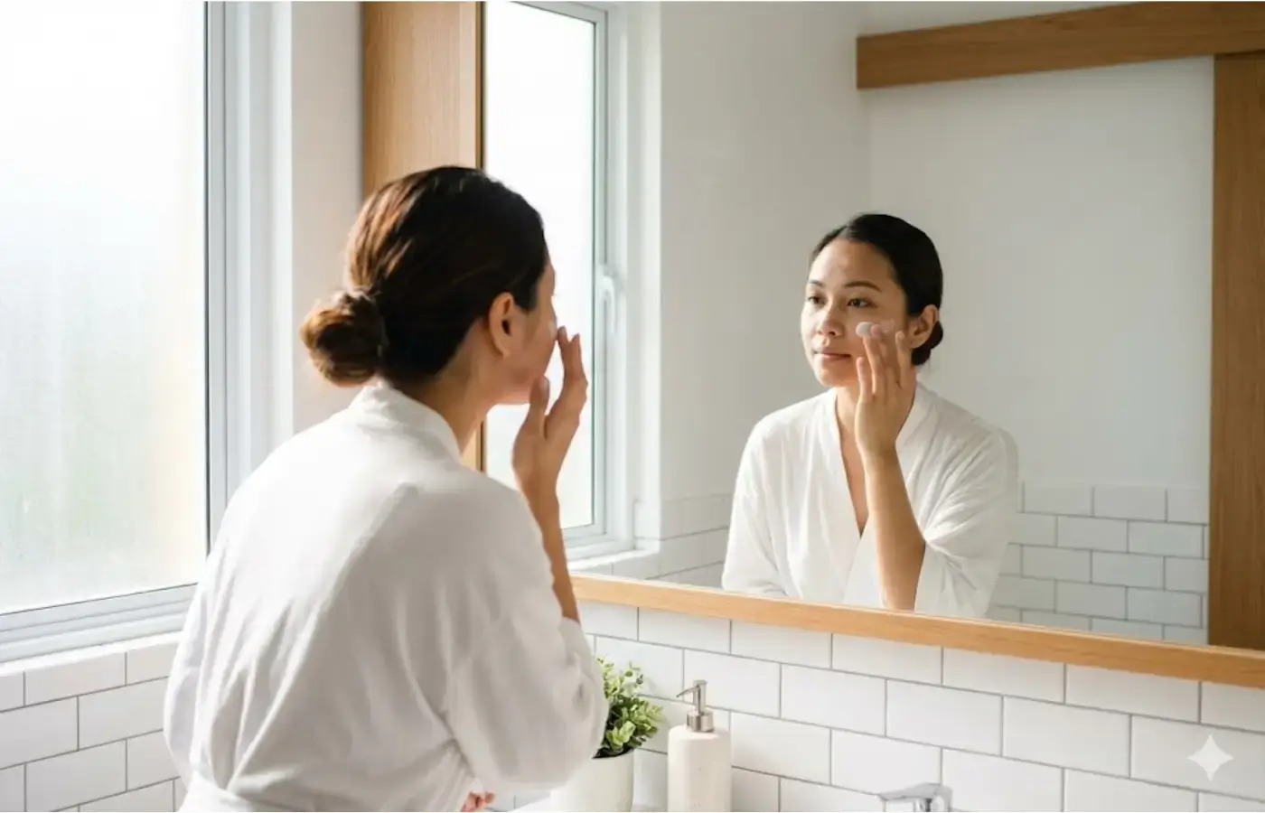 Person applying sunscreen as part of morning skincare routine